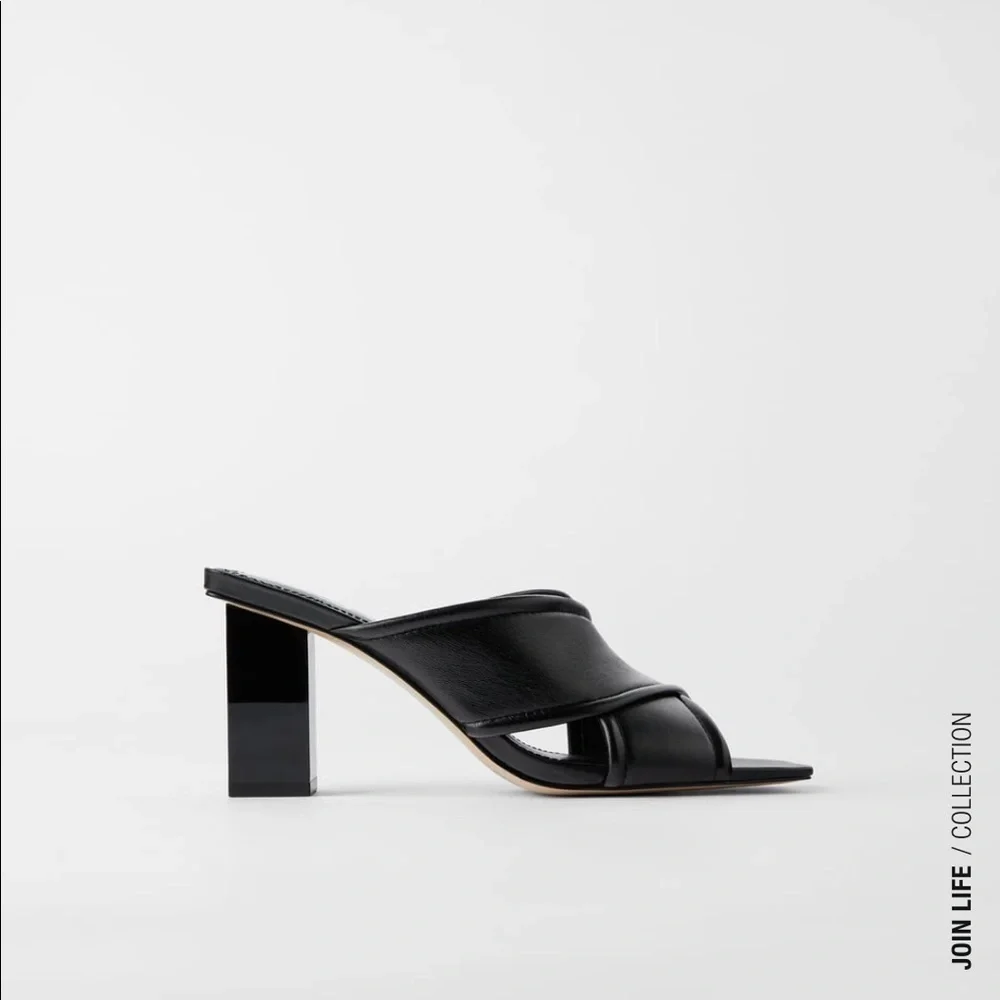 ZARA Soft Leather Heeled Sandals - Picture 3 of 7